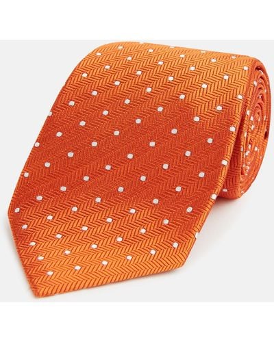 Turnbull & Asser Orange And White Micro Dot Silk Tie
