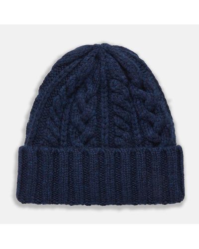 Turnbull & Asser Navy Cashmere Cable Hat - Blue