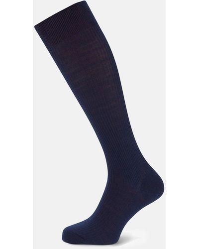 Turnbull & Asser Midnight Blue Long Merino Wool Socks