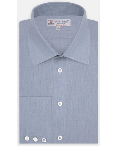 Turnbull & Asser Blue Cashmere Blend Shirt With T&a Collar And 3-button Cuffs
