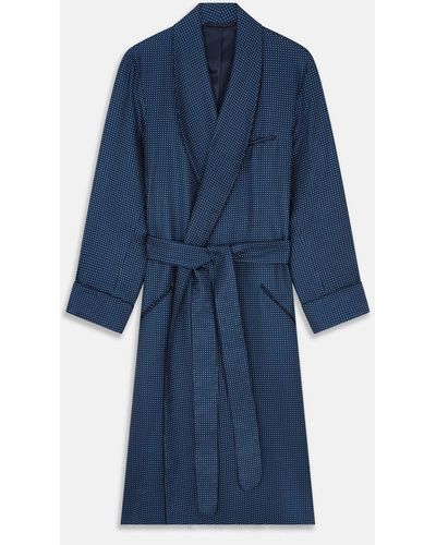 Turnbull & Asser Navy Piped Silk Spot Gown - Blue