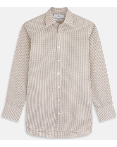 Turnbull & Asser Sand Gingham Check Regular Fit Shirt With T&a Collar And 3-button Cuffs - Natural