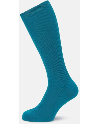Turnbull & Asser Turquoise Mid-length Merino Socks - Blue