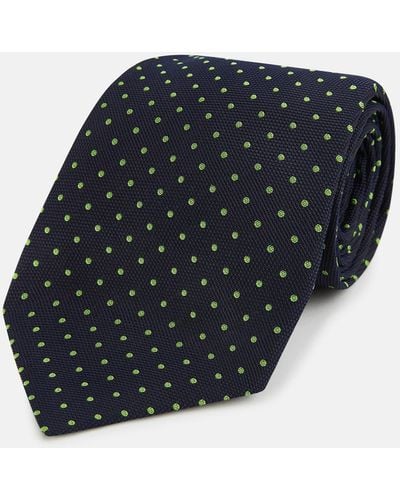 Turnbull & Asser Green And Navy Micro Dot Silk Tie - Blue