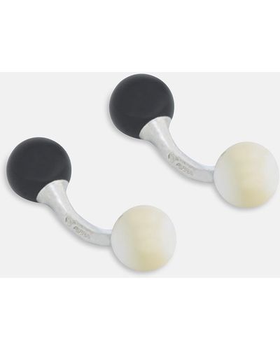 Turnbull & Asser Reversible Onyx And Mother-of-pearl Bulb Sterling Silver Cufflinks - Multicolour