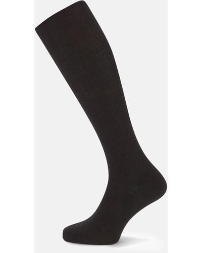 Turnbull & Asser Black Long Merino Wool Socks