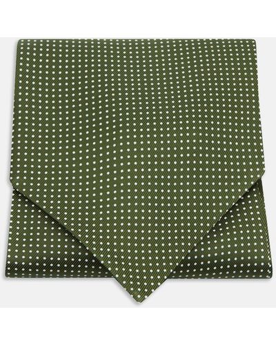 Turnbull & Asser Olive Green And White Small Spot Silk Ascot Tie