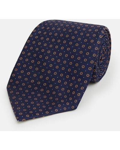 Turnbull & Asser Navy And Brown Circle Silk Tie - Blue