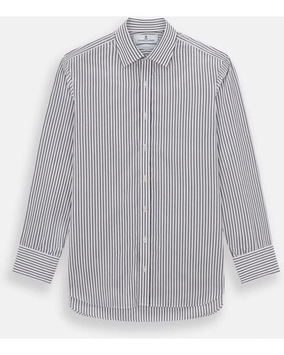 Turnbull & Asser Midnight Blue Halo Stripe Mayfair Shirt - Grey