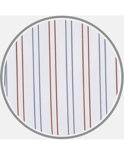 Turnbull & Asser White, Brown And Blue Double Stripe Cotton Fabric - Red