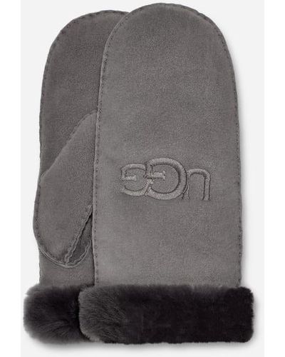 UGG Sheepskin Embroider Handschuhe in Grey, Größe L/XL, Shearling - Grau