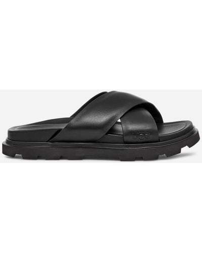 UGG ® Capitola Cross Slide Leather Sandals - Black