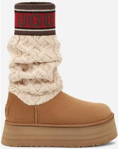 UGG ® Classic Sweater Letter Knit Classic Boots - Brown