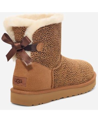 UGG ® Mini Bailey Bow Micro Cheetah Suede Classic Boots - Brown