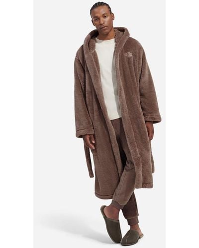 UGG Beckett Fluff Robe Fleece Dressing Gowns - Brown