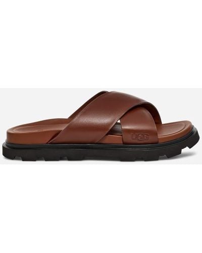 UGG ® Capitola Cross Slide Leather Sandals - Black