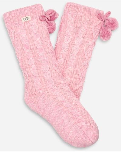 UGG Chaussettes mi-hautes à pompons et doublure polaire pour in Pink, Taille O/S, Autre - Rose