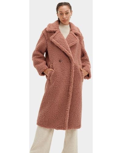 UGG Gertrude Long Teddy Coat in Firewood, Taille M, Polyester - Multicolore