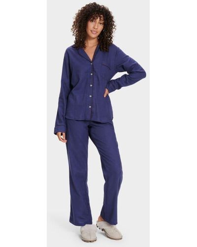 UGG Raven Flannel Pyjama Set Cotton Blend - Blue