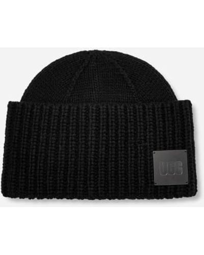 UGG Exaggerated Cuff Beanie Wool Blend/recycled Materials Hats - Black