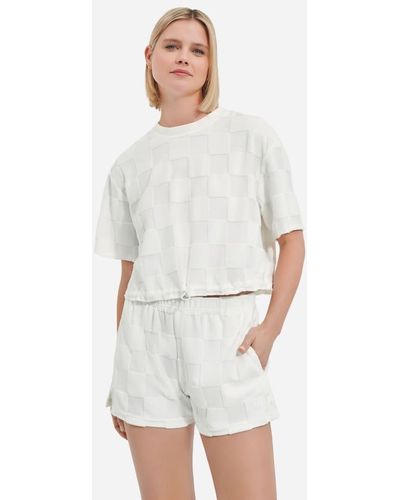 UGG Teagin Short Sleeve Top Check Cotton Blend Tops - White