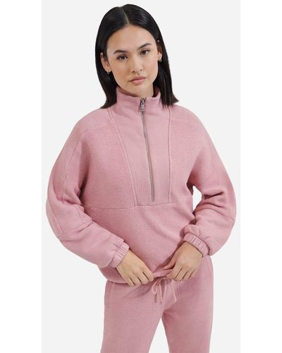 UGG ® Elana Mixed Half Zip Cotton Hoodies & Sweatshirts - Pink