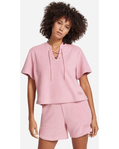 UGG ® Kiyah Mixed Short Sleeve Top Cotton Blend/recycled Materials Tops - Pink
