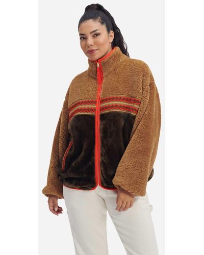UGG Marlene Sherpa Jacket Heritage Braid Faux Fur/fleece - Blue