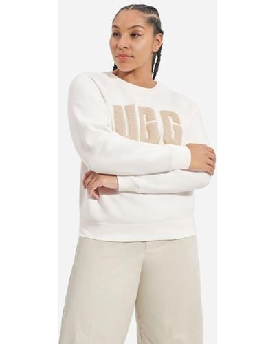 UGG ® Madeline Fuzzy Logo Crewneck Brushed Fleece Hoodies & Sweatshirts - White