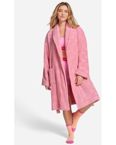 UGG ® Lenore Terry Robe Jacquard Terry Cloth Robes - Pink