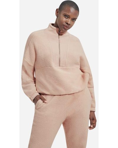 UGG Elana Mixed Half Zip Cotton Hoodies & Sweatshirts - Natural