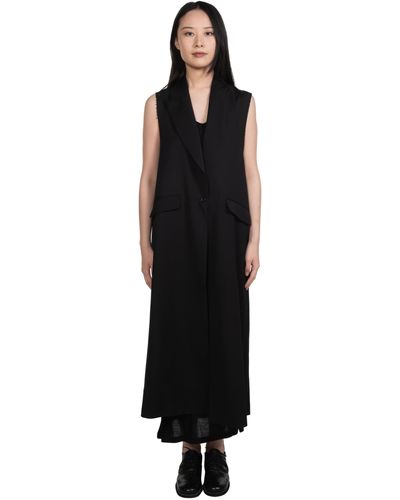 Isabel Benenato Light Wool Long Vest - Black