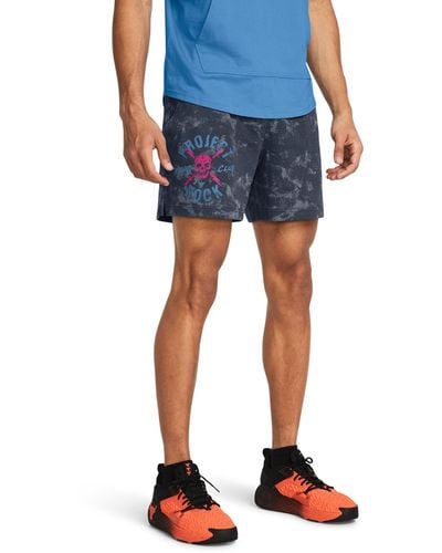Under Armour Project Rock Rival Terry Printed Shorts - Blue