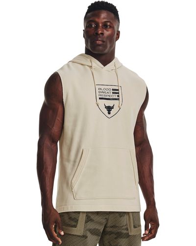 Under Armour Project Rock Heavyweight Terry Sleeveless Hoodie - Brown
