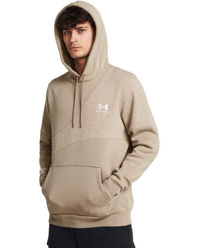 Under Armour Icon fleece hoodie in blockoptik für city khaki / city khaki light heather / weiß xxl - Natur