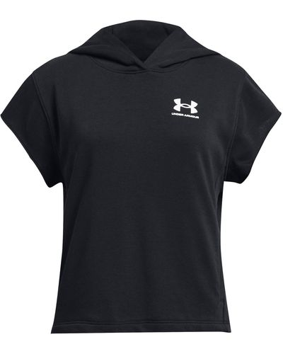 Under Armour Rival terry kurzarm-hoodie für mädchen schwarz / weiß ylg (149 - 160 cm)