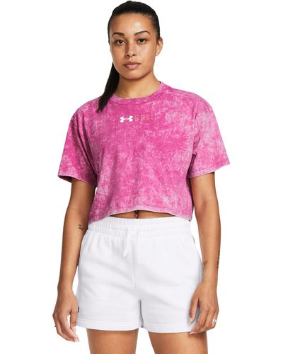 Under Armour Ua Wash Logo Repeat Crop Short Sleeve - Pink