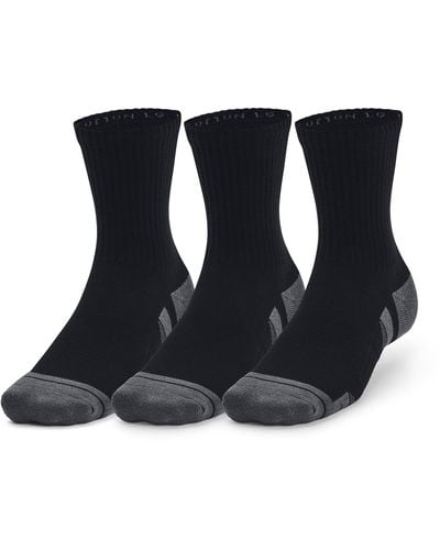 Under Armour Lot de 3 paires de chaussettes en coton mi-hautes performance unisexes - Noir