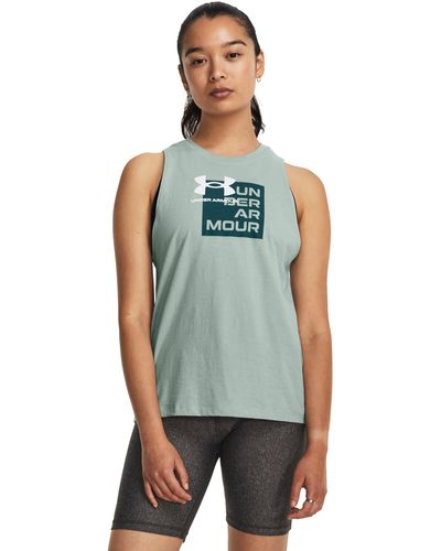 Under Armour Ua Stacked Box Muscle Tank - Blue