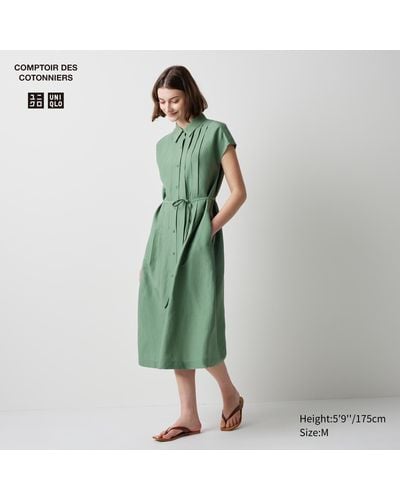 Uniqlo Leinenmix kurzarm hemdkleid - Grün