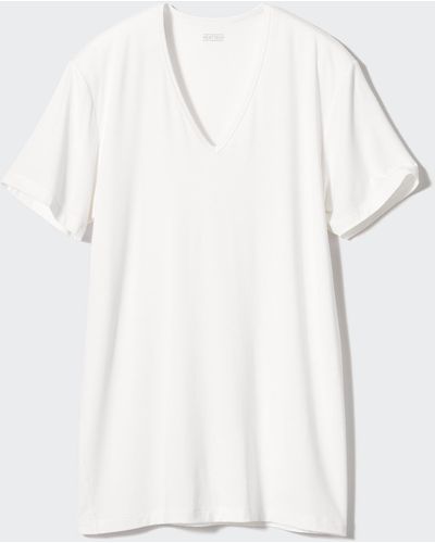 Uniqlo Polyester heattech thermo-t-shirt mit v-ausschnitt - Weiß