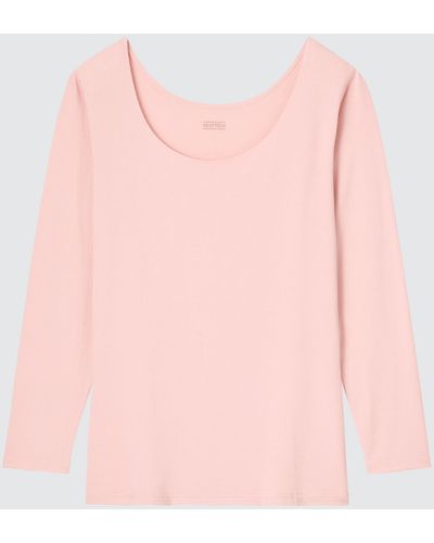 Uniqlo Polyester heattech thermo langarmshirt mit weitem rundhals - Pink