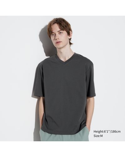 Uniqlo Oversized airism baumwolle halbarm t-shirt mit v-ausschnitt - Grau