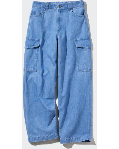 Uniqlo Baumwolle gerade cargo jeans (wide fit) - Blau