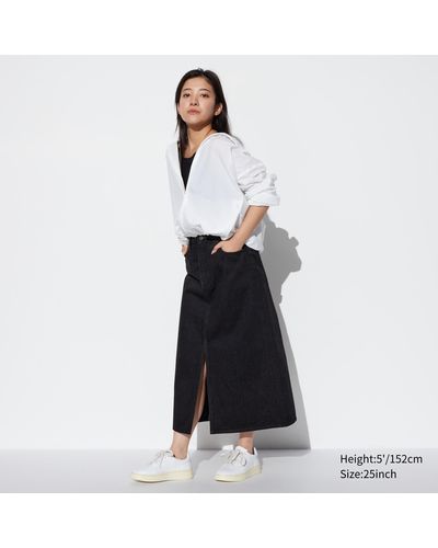 Uniqlo Algodón Falda Vaquera Midi (Corta) - Negro