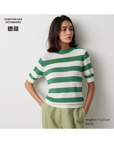 Uniqlo Polyester gestreifter halbarm pullover - Grün