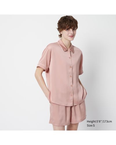 Uniqlo Polyester satin kurzarm pyjama - Pink