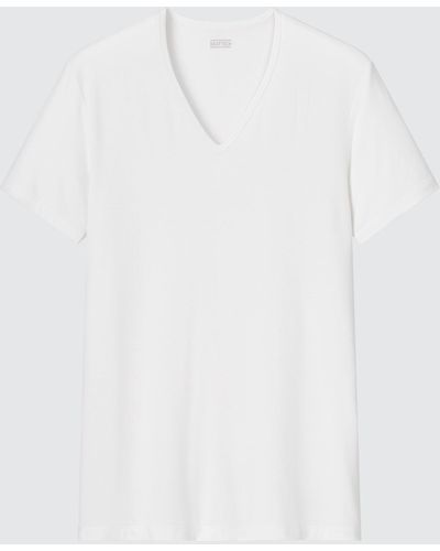 Uniqlo Poliéster HEATTECH Camiseta Térmica Cuello Pico - Blanco