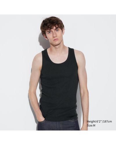 Uniqlo Baumwolle geripptes dry colour unterhemd - Schwarz