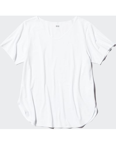 Uniqlo Polyester langes nahtloses airism t-shirt mit v-ausschnitt - Weiß